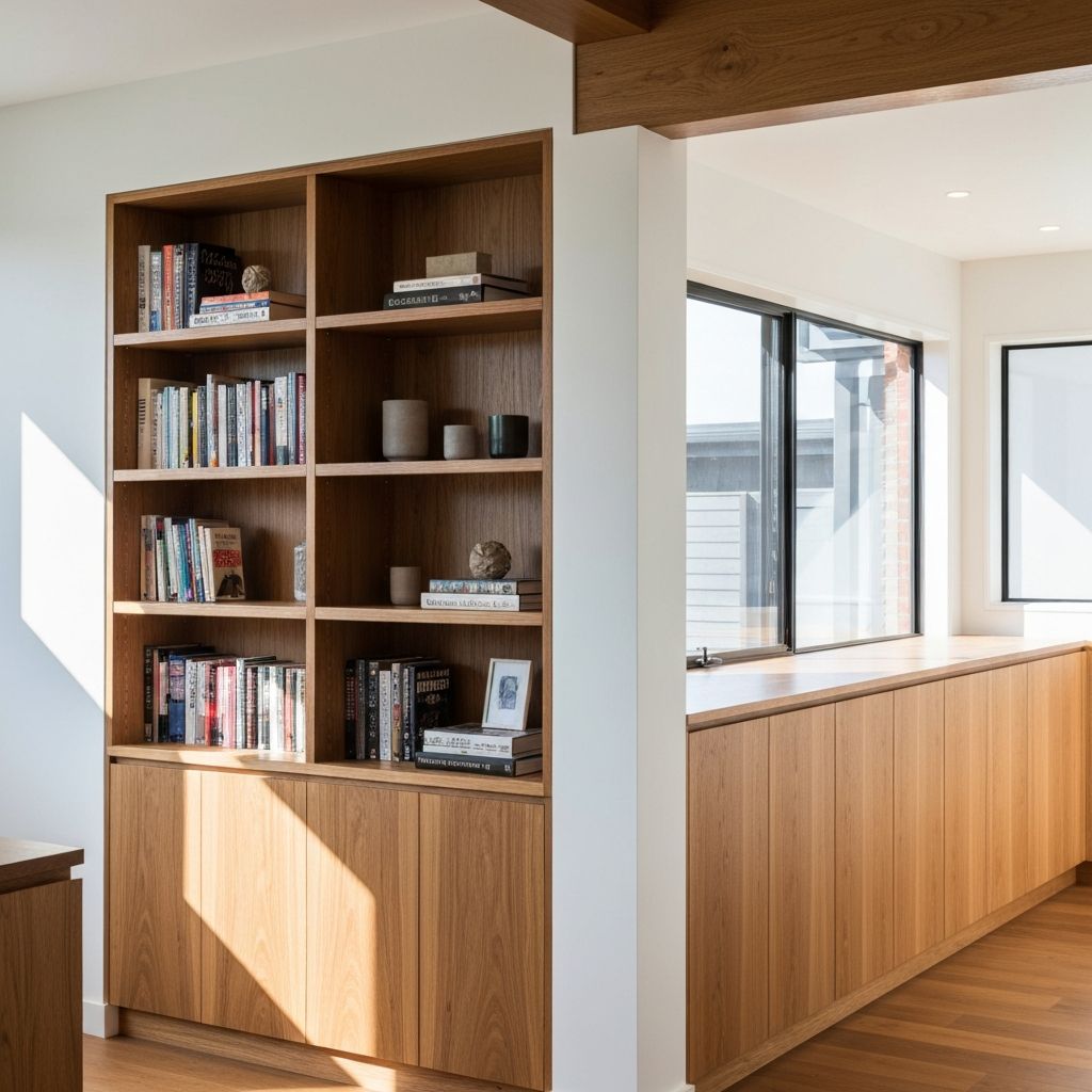 Custom timber built-in shelving and cabinetry — example of Fine Touch Carpentry's quality work