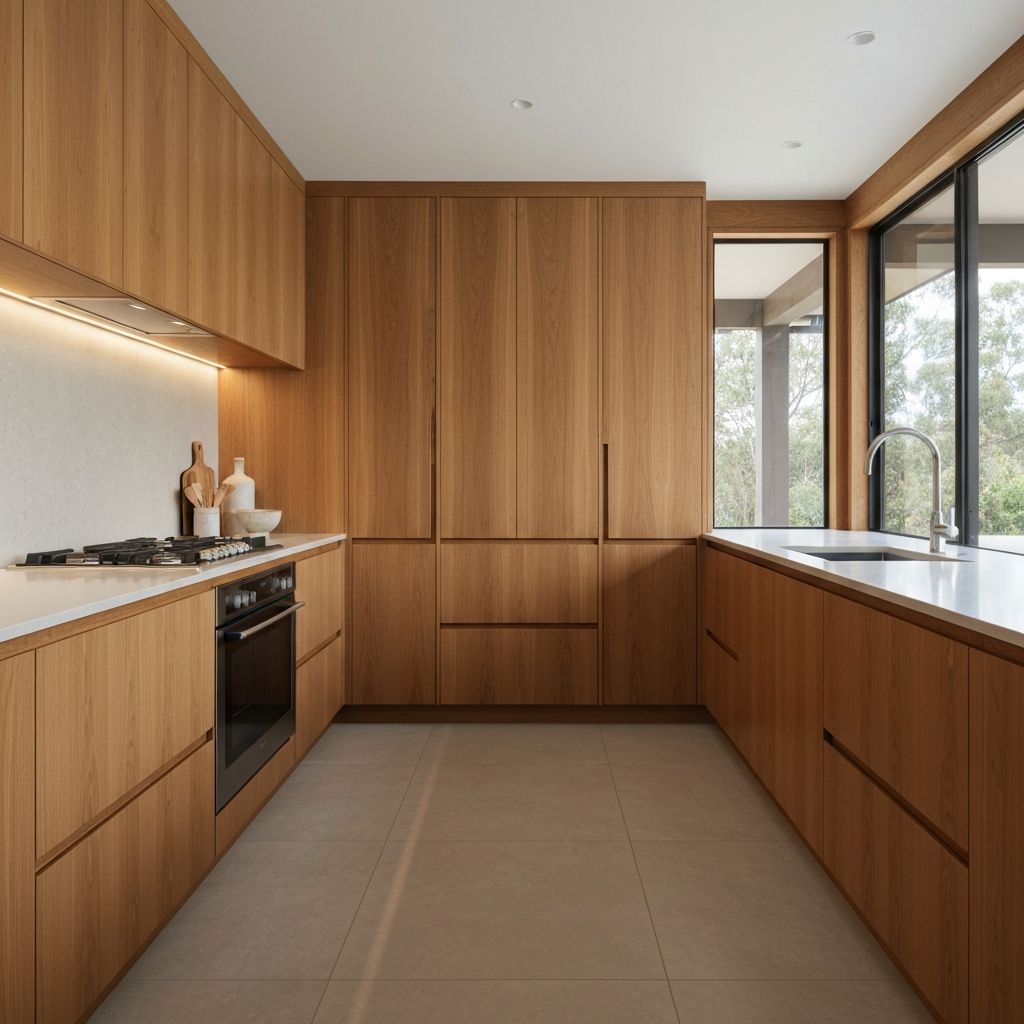 Custom timber kitchen cabinetry with warm oak finish