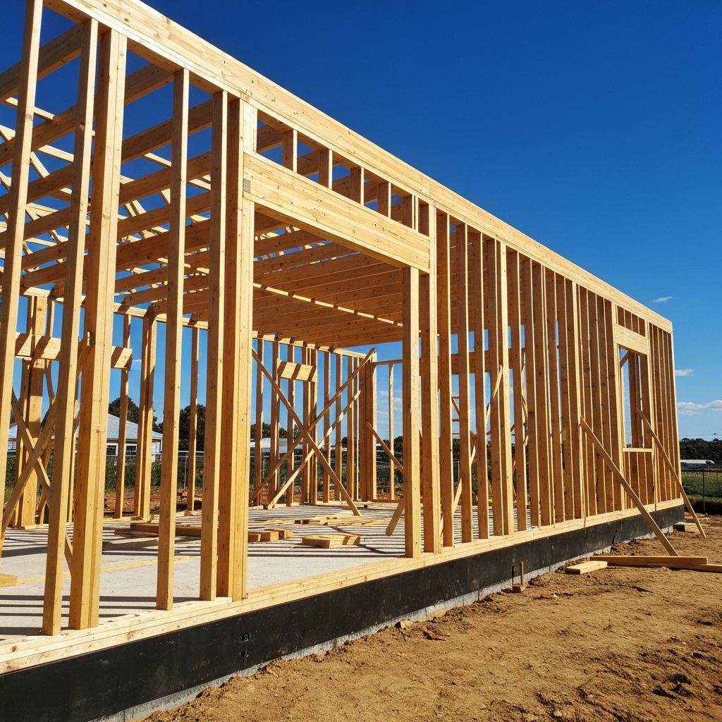 Timber frame construction of a residential building